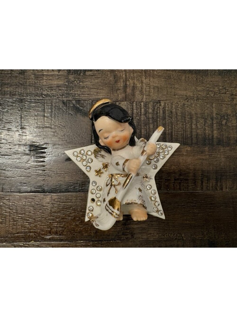 1956 Lefton Angel Sweeping With Rhinestone Star Wall Hanging Figurine